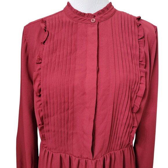 J.Crew Mercantile Size 16 Burgundy Red Tiered Ruffle Pintuck Front Dress - Picture 2 of 14